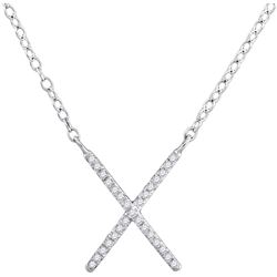 Diamond Letter X Cross Pendant Necklace 1/10 Cttw 10kt White Gold