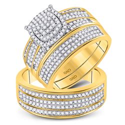 His Hers Diamond Cluster Matching Bridal Wedding Ring Band Set 3/4 Cttw 10kt Yellow Gold