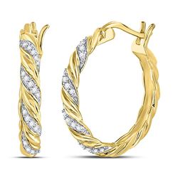 Diamond Spiral Stripe Hoop Earrings 1/10 Cttw 10kt Yellow Gold