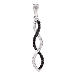 Round Black Color Enhanced Diamond Woven Infinity Pendant 1/8 Cttw 10kt White Gold