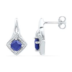 Round Lab-Created Blue Sapphire Stud Earrings 2.00 Cttw 10kt White Gold