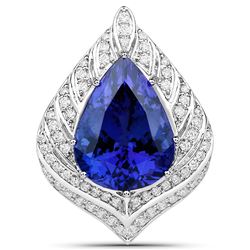 13.25 ctw Tanzanite & Diamond Pendant 18K White Gold - REF-1478T2X