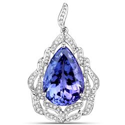 24.09 ctw Tanzanite & Diamond Pendant 18K White Gold - REF-1499F2W