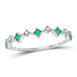 Round Emerald Diamond Square Stackable Band Ring 1/5 Cttw 10kt White Gold