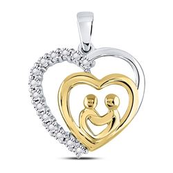 Diamond Mom Mother Child Heart Pendant 1/20 Cttw 10kt Two-tone Gold