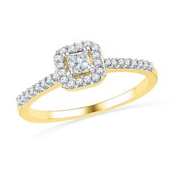 Diamond Solitaire Square Halo Bridal Wedding Engagement Ring 1/4 Cttw 10kt Yellow Gold