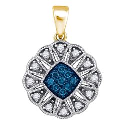 Round Blue Color Enhanced Diamond Fashion Pendant 1/5 Cttw 10kt Yellow Gold