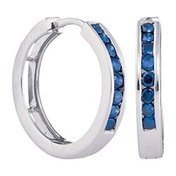 Round Blue Color Enhanced Diamond Hoop Earrings 1/2 Cttw 10kt White Gold