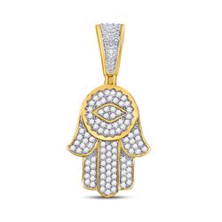 Mens Diamond Hamsa Charm Pendant 7/8 Cttw 10kt Yellow Gold