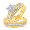 Image 1 : His & Hers Diamond Cluster Matching Bridal Wedding Ring Band Set 3/8 Cttw 10kt Yellow Gold