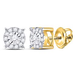 Diamond Circle Frame Solitaire Stud Earrings 1/5 Cttw 10kt Yellow Gold