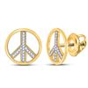 Image 1 : Diamond Peace Sign Circle Stud Screwback Earrings 1/6 Cttw 10kt Yellow Gold
