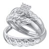 Image 1 : His & Hers Diamond Cluster Matching Bridal Wedding Ring Band Set 1/10 Cttw 14kt White Gold