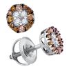 Image 1 : Round Brown Diamond Cluster Stud Earrings 1/3 Cttw 10kt White Gold