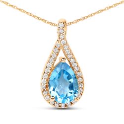 0.89 ctw Swiss Blue Topaz & Diamond Pendant 14K Yellow Gold - REF-32K2T