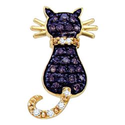 Brown Diamond Kitty Cat Pendant 1/3 Cttw 10k Yellow Gold