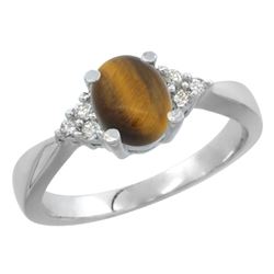 0.81 CTW Tiger Eye & Diamond Ring 14K White Gold - REF-52W5F