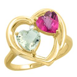 2.61 CTW Diamond, Amethyst & Pink Topaz Ring 14K Yellow Gold - REF-33F9N