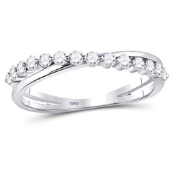 Diamond Single Row Crossover Stackable Band Ring 1/3 Cttw 10kt White Gold