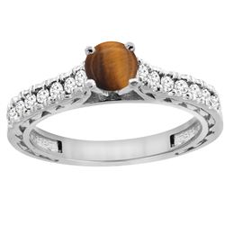 0.90 CTW Tiger Eye & Diamond Ring 14K White Gold - REF-62K5W