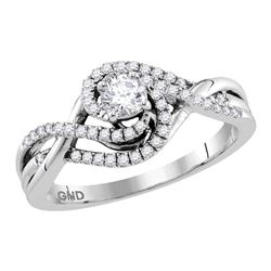 Diamond Solitaire Swirl Crossover Bridal Wedding Engagement Ring 1/2 Cttw 14kt White Gold