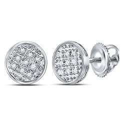 Mens Diamond Circle Cluster Stud Earrings 1/20 Cttw 10kt White Gold