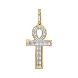 Mens Diamond Ankh Cross Charm Pendant 1/3 Cttw 10kt Yellow Gold