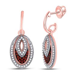 Round Red Color Enhanced Diamond Oval Dangle Screwback Earrings 1/3 Cttw 10kt Rose Gold