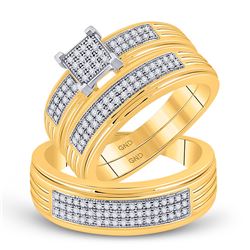 His & Hers Diamond Square Cluster Matching Bridal Wedding Ring Band Set 3/8 Cttw 10kt Yellow Gold