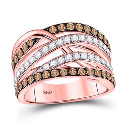 Round Brown Diamond Crossover Fashion Ring 1-1/3 Cttw 14kt Rose Gold