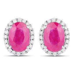 2.06 ctw Ruby & White Diamond Earrings 14K White Gold - REF-53N8A