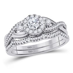 Diamond Bridal Wedding Engagement Ring Band Set 1/2 Cttw 10k White Gold