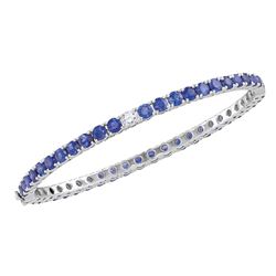 Round Blue Sapphire Bangle Bracelet 9.00 Cttw 18kt White Gold