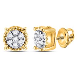 Diamond Flower Cluster Milgrain Stud Earrings 1/10 Cttw 10kt Yellow Gold