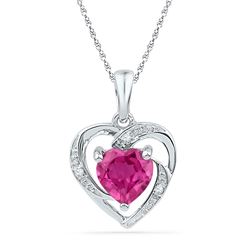 Round Lab-Created Ruby Heart Pendant 1.00 Cttw 10kt White Gold