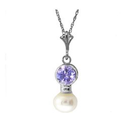 Genuine 2.48 ctw Tanzanite & Pearl Necklace 14KT White Gold - REF-20T8A