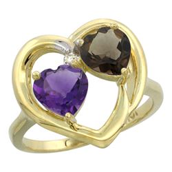 2.61 CTW Diamond, Amethyst & Quartz Ring 14K Yellow Gold - REF-33M9A