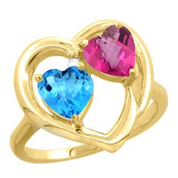 2.61 CTW Diamond, Swiss Blue Topaz & Pink Topaz Ring 14K Yellow Gold - REF-33M9A