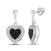 Image 1 : Round Black Color Enhanced Diamond Heart Frame Dangle Earrings 1/2 Cttw 10kt White Gold