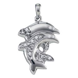 Diamond Dolphin Animal Pendant 1/6 Cttw 10kt White Gold