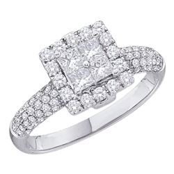 Diamond Cluster Halo Bridal Wedding Engagement Ring 1.00 Cttw 14kt White Gold