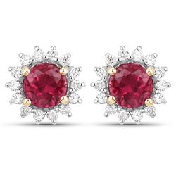 1.24 ctw Rubellite & Diamond Earrings 14K Yellow Gold - REF-79K2T