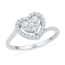 Diamond Framed Heart Cluster Ring 1/3 Cttw 10kt White Gold