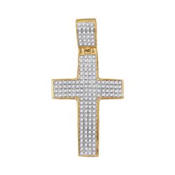 Mens Diamond Roman Cross Charm Pendant 1/2 Cttw 10kt Yellow Gold