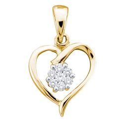 Diamond Flower Cluster Heart Pendant 1/12 Cttw 10kt Yellow Gold