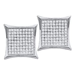 Diamond Square Kite Cluster Stud Earrings 1/10 Cttw 10kt White Gold