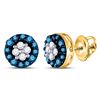 Image 1 : Blue Color Enhanced Round Cluster Diamond Screwback Stud Earrings 1/3 Cttw 10k Yellow Gold