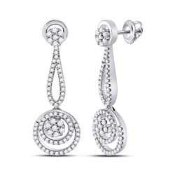 Diamond Circle Cluster Dangle Earrings 1.00 Cttw 10kt White Gold
