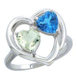 2.61 CTW Diamond, Amethyst & Swiss Blue Topaz Ring 10K White Gold - REF-23H7M