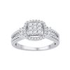 Image 1 : Diamond Cushion-frame Cluster Split-shank Ring 1/2 Cttw 10kt White Gold